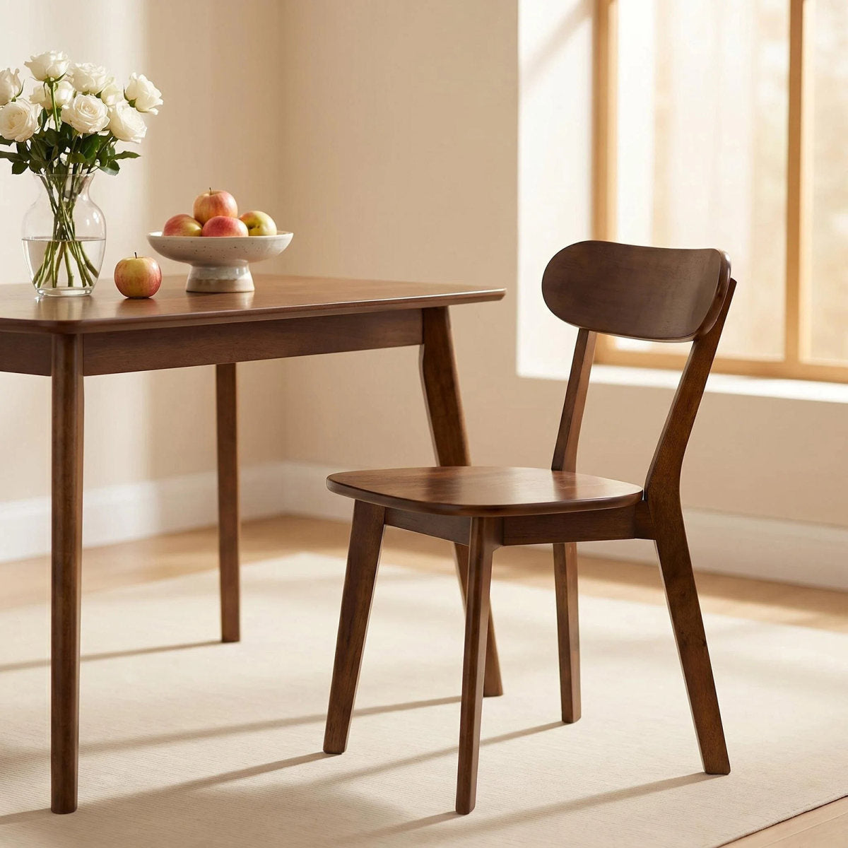 100% Natural Solid Wood Dining Chairs, Mid Century Modern Dining Chairs with Curved Backrest, Kitchen Chair with Adjustable Foot Pads for Dining Room, Kitchen, Living Room, Study, (1PK, Walnut)