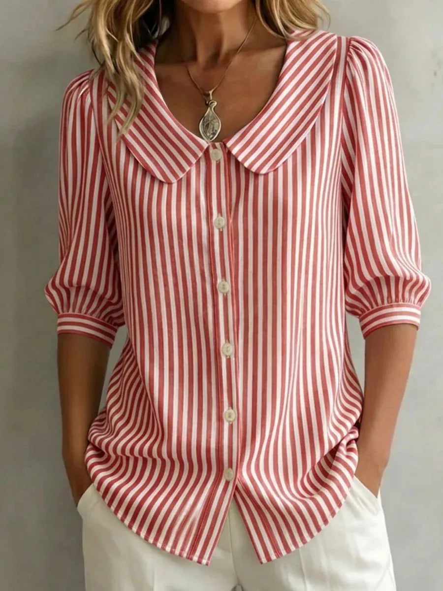 New Arrival Womens Loose-Fit V-Neck Striped Blouse For Commuting