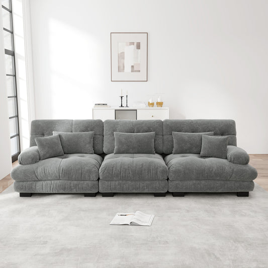 3 Seater Modular Corner Sofa With Deep Seat, Chenille Sofa Bed Comfortable Upholstered For Living Room, Apartment, Studio, Office, Chenille Grey
