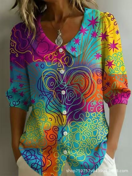 Womens Casual Fashion Printed Short-sleeve Top