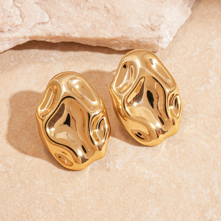 Crinkled Texture Leaf Earrings - Bold Exaggerated Irregular Studs, Unique Fashion Statement Jewelry