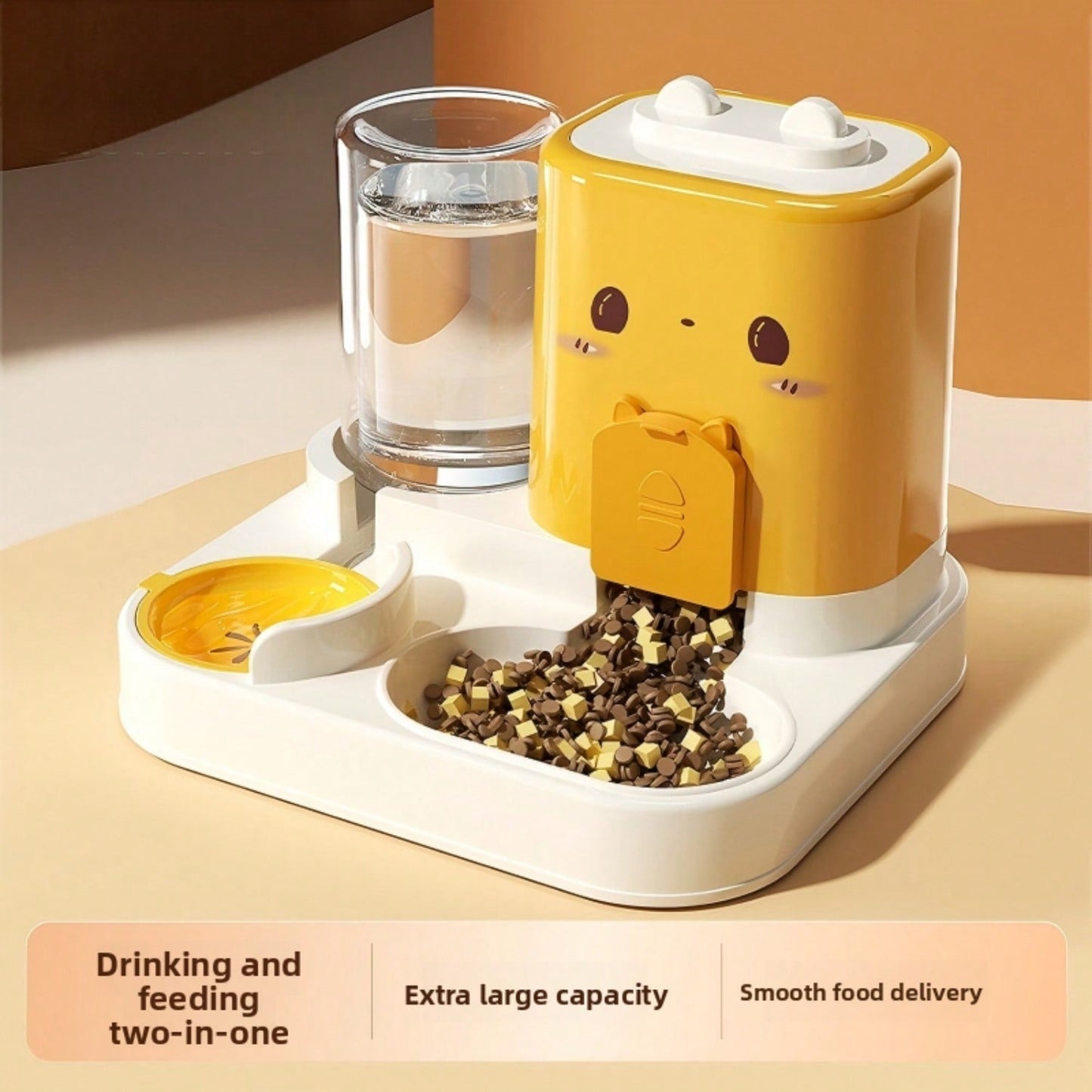 2 In 1 Automatic Pet Feeder And Water Dispenser, Large Capacity 2300ML Feeder & 1000ML Water Bowl, Gravity Refill Anti Spill Stable Pet Food Water Bowl For Cats Dogs, Yellow Pink Green Available