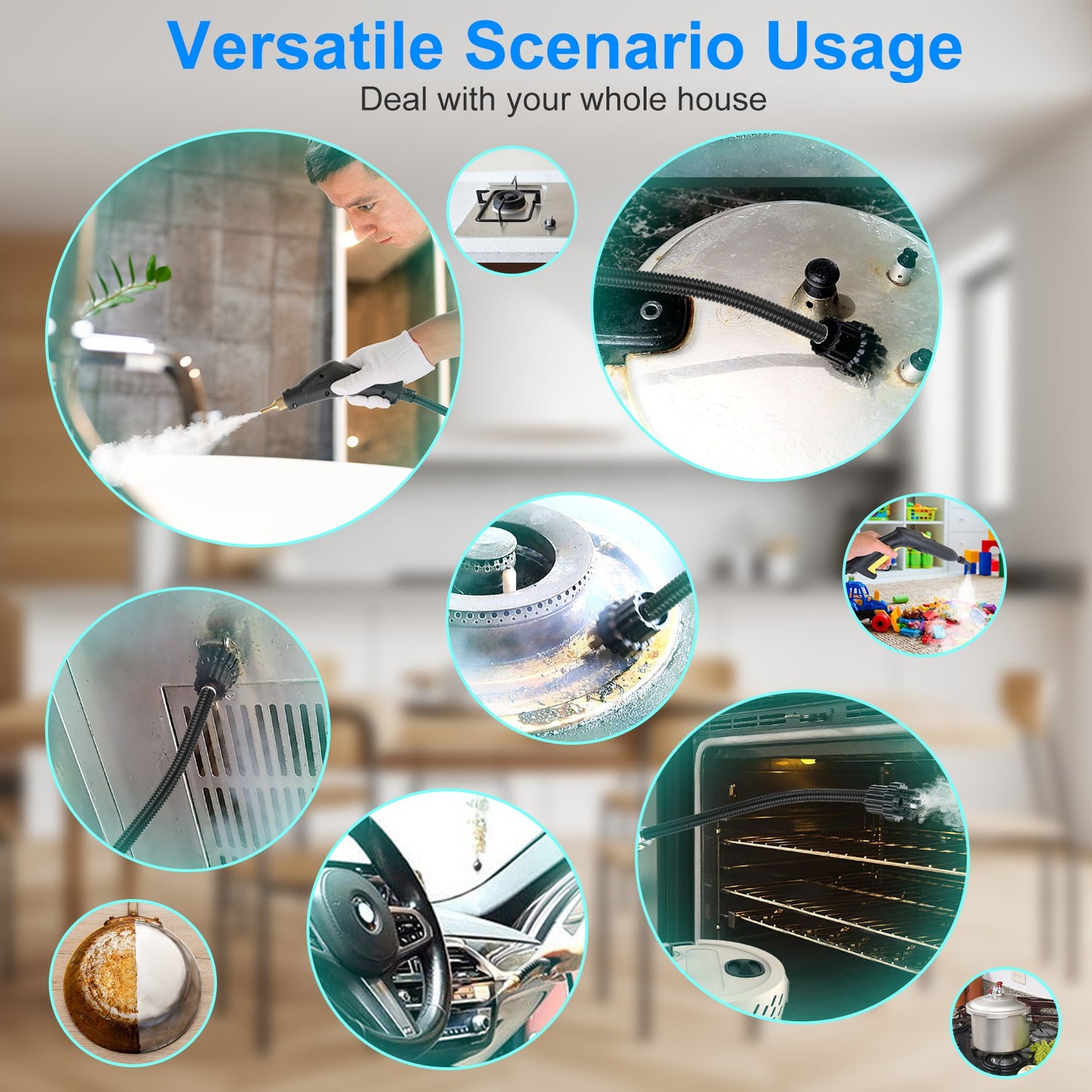 1Pc 2500W Handheld High Temperature And Pressure Steamer Cleaner With 1400ML Tank 9 Accessories 6 Steam Levels For Dirt Grease Grout Tile Floor Couch Car