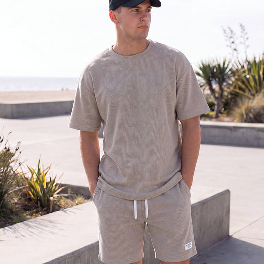 Athleisure T-shirt And Shorts Waffle-knit Set Korean-style Chic For Wearing Out