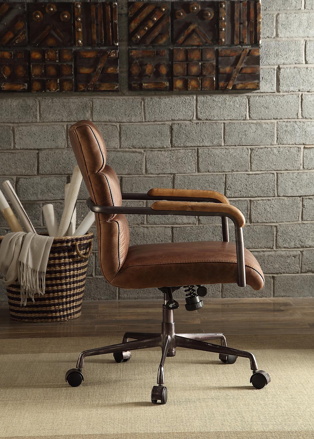 Harith Retro Brown Top Grain Leather Office Chair