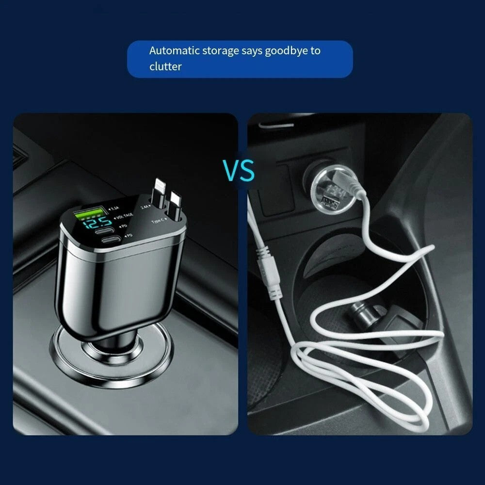 5 In 1 Fast Charging Car Charger With Retractable Cable 2 PD Car Charger