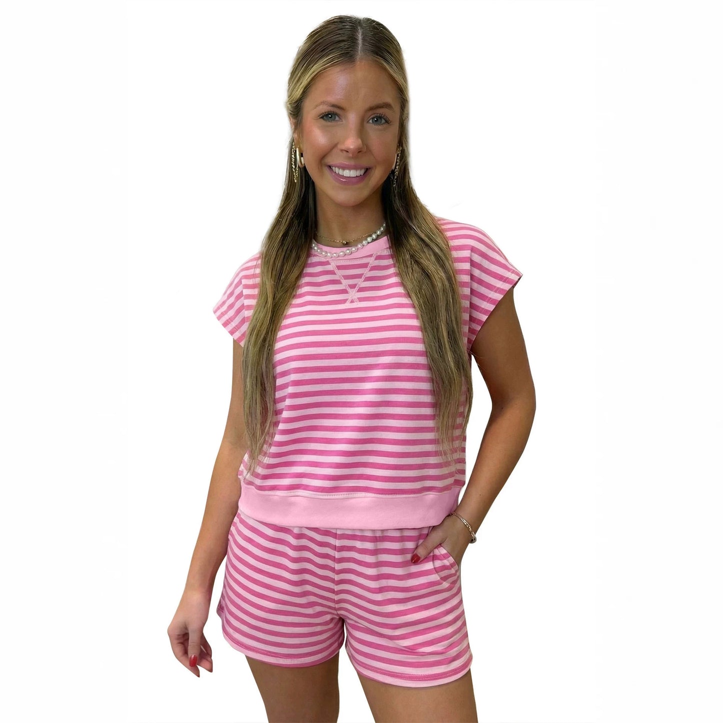 Summer New European And American Fashion Trendy Drawstring Two-piece Set For Women