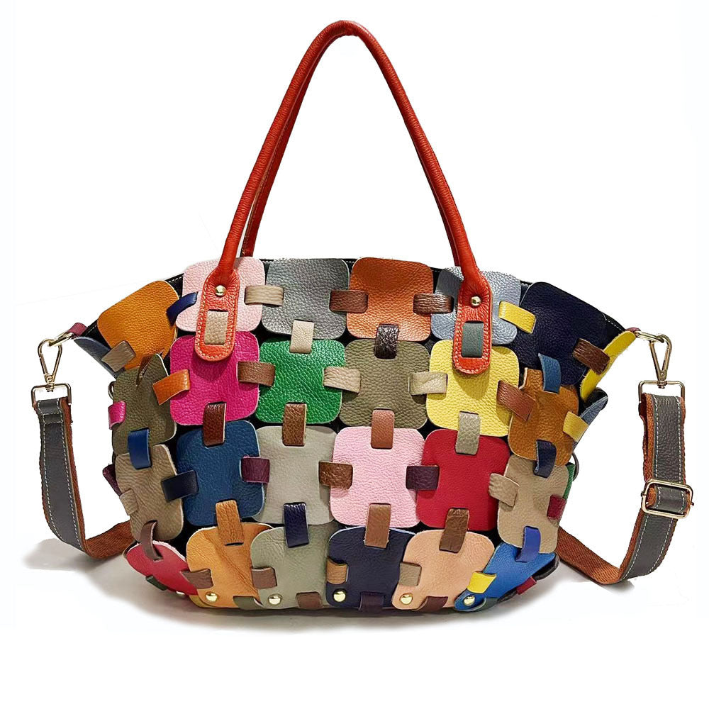 Fashionable Handmade Patchwork Square Handbag With Cross-Body Strap For Women