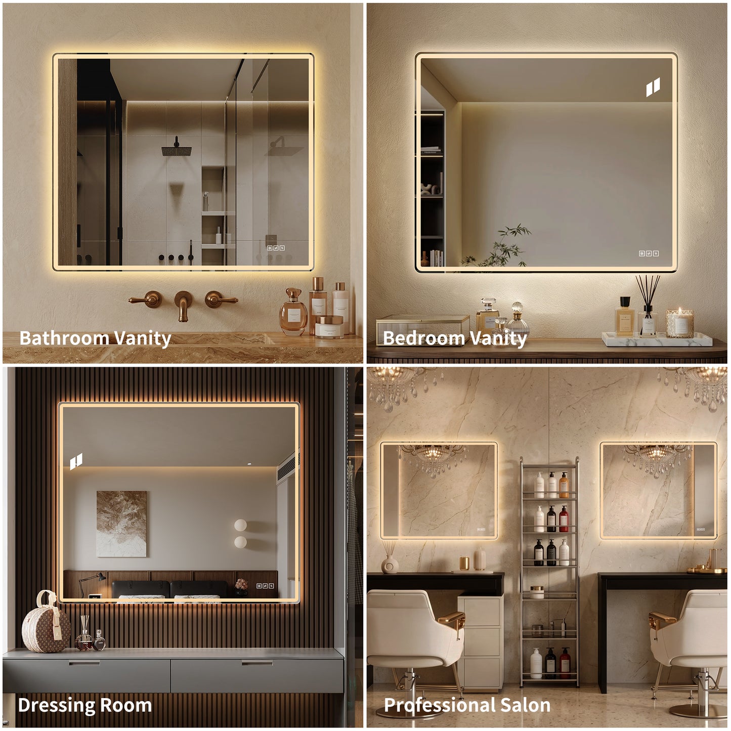 30  X 36  Frameless Front-Lit LED Bathroom Mirror With Anti-Fog, 3 Color Temperatures, Stepless Dimming, Smart Memory Function, Shatter-Resistant Backing, UL Certified, IP44 Waterproof