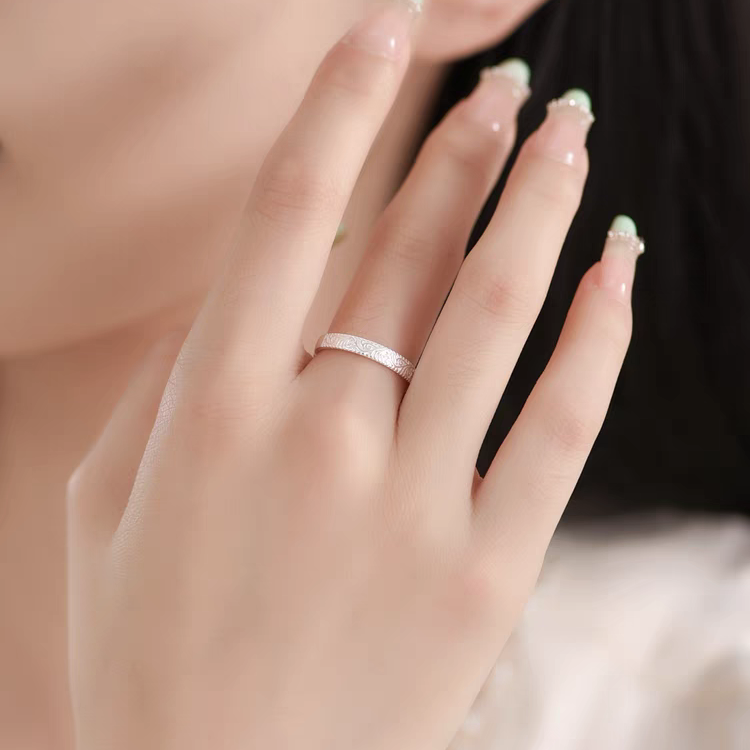 1 Pair 999 Sterling Silver Tang Grass Engraved Couple Rings, Retro Elegant Style, For Daily Wear & Valentine's Gifts