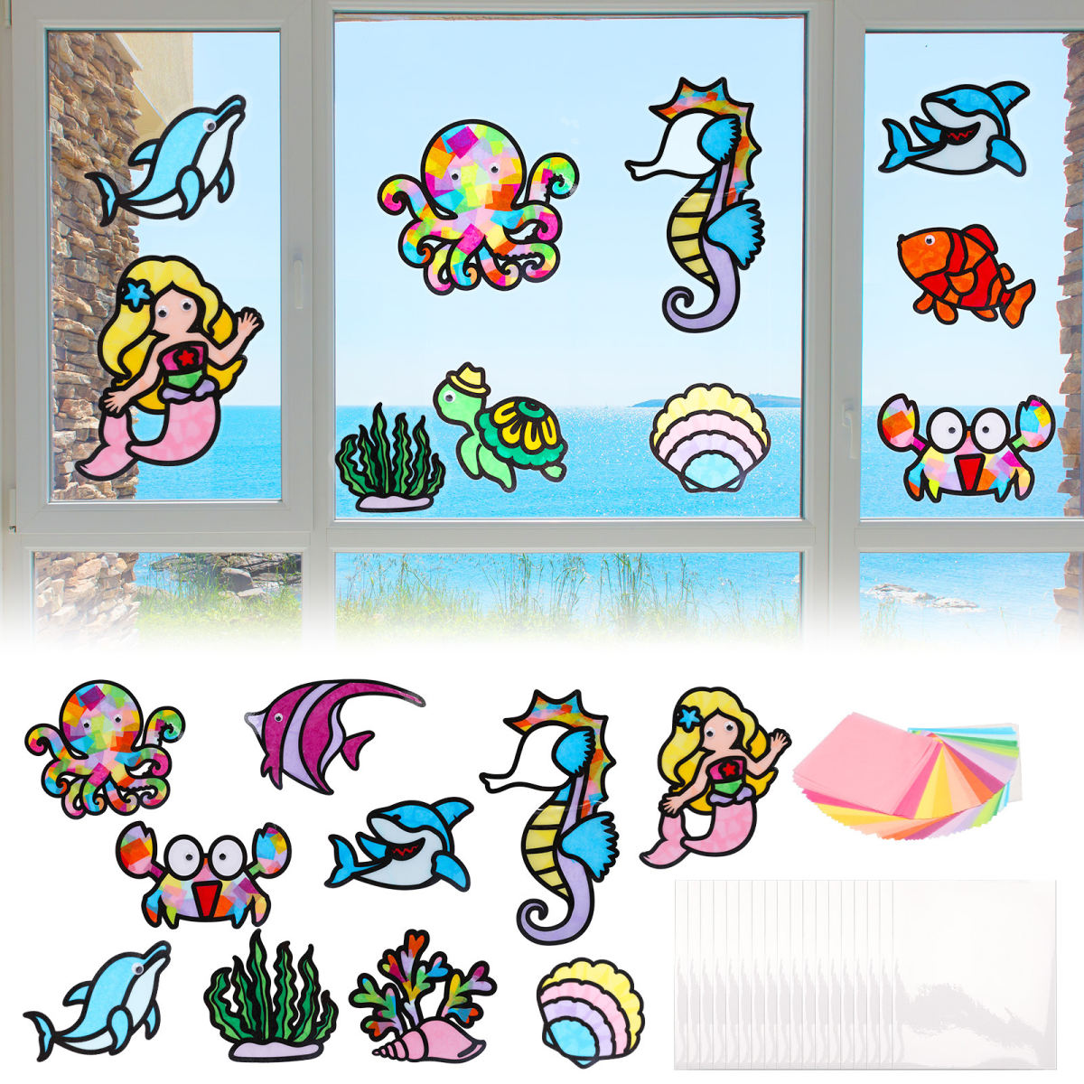 Party Decorations & Accessories - Set Of 12 Ocean-Themed Craft Cardstock Sheets - Versatile Ocean Designs For Creative Summer Projects - Event And Party Supplies