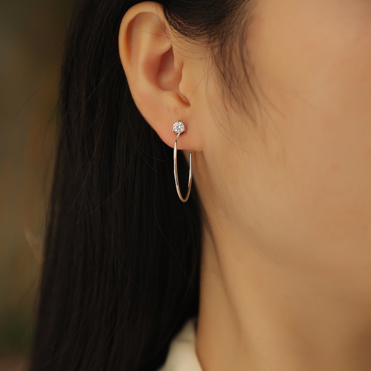 S925 Sterling Silver Long Hoop Earrings, 0.6ct D-VVS1 Moissanite, Platinum Plated 2.6g Women's Minimalist Jewelry Gift Box