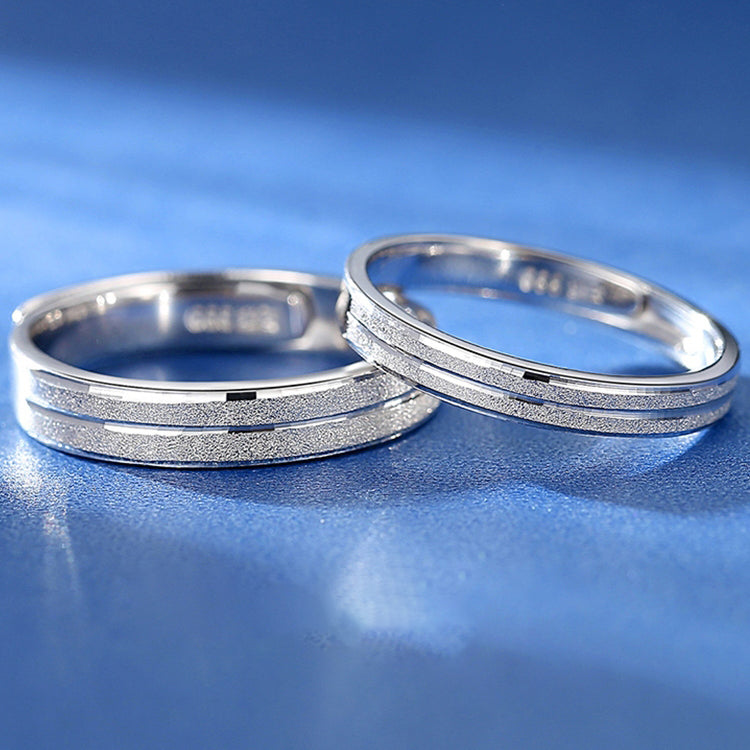 1 Pair 999 Sterling Silver Dual Groove Frosted Couple Rings, Minimalist Sleek Style, For Daily Wear & Wedding Gifts