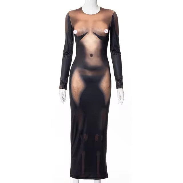 Sexy 3D Body Print Long Dress For Women