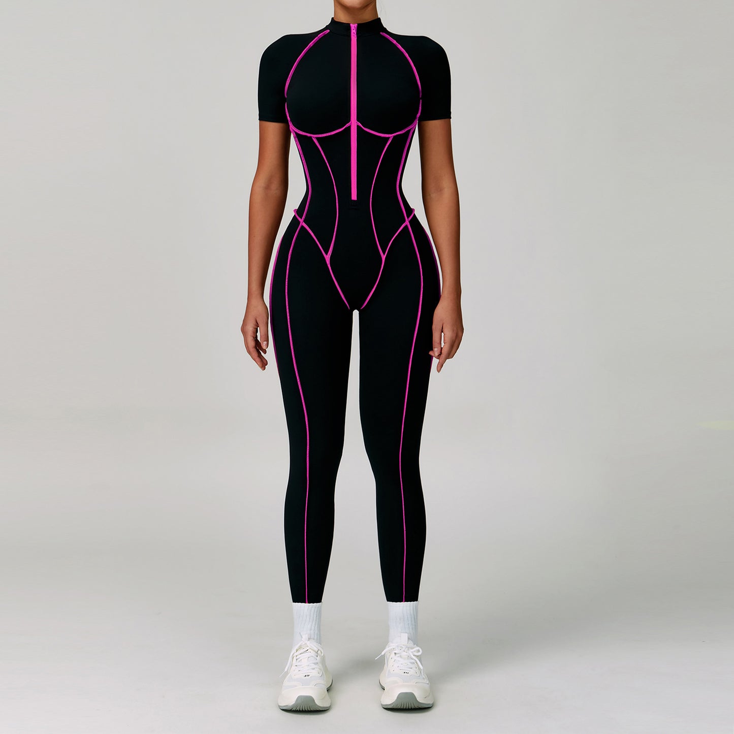 Contrast Color Yoga Workout Clothes Hollow-out Beauty Back Tight Jumpsuit