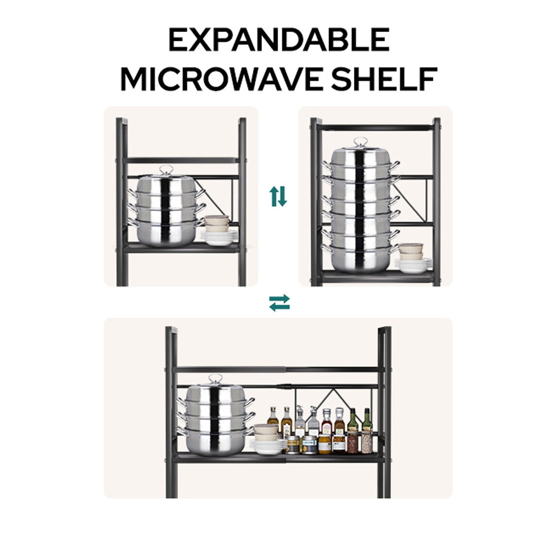 3 Tier Extendable Microwave Oven Rack Heavy Duty Kitchen Stand Storage Shelf UK