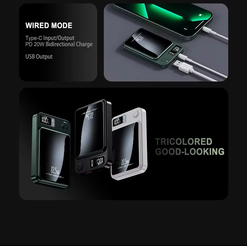 Magnetic Wireless Power Bank, Super Fast Charging, Portable External Battery Power Bank For IPhone, Samsung,
