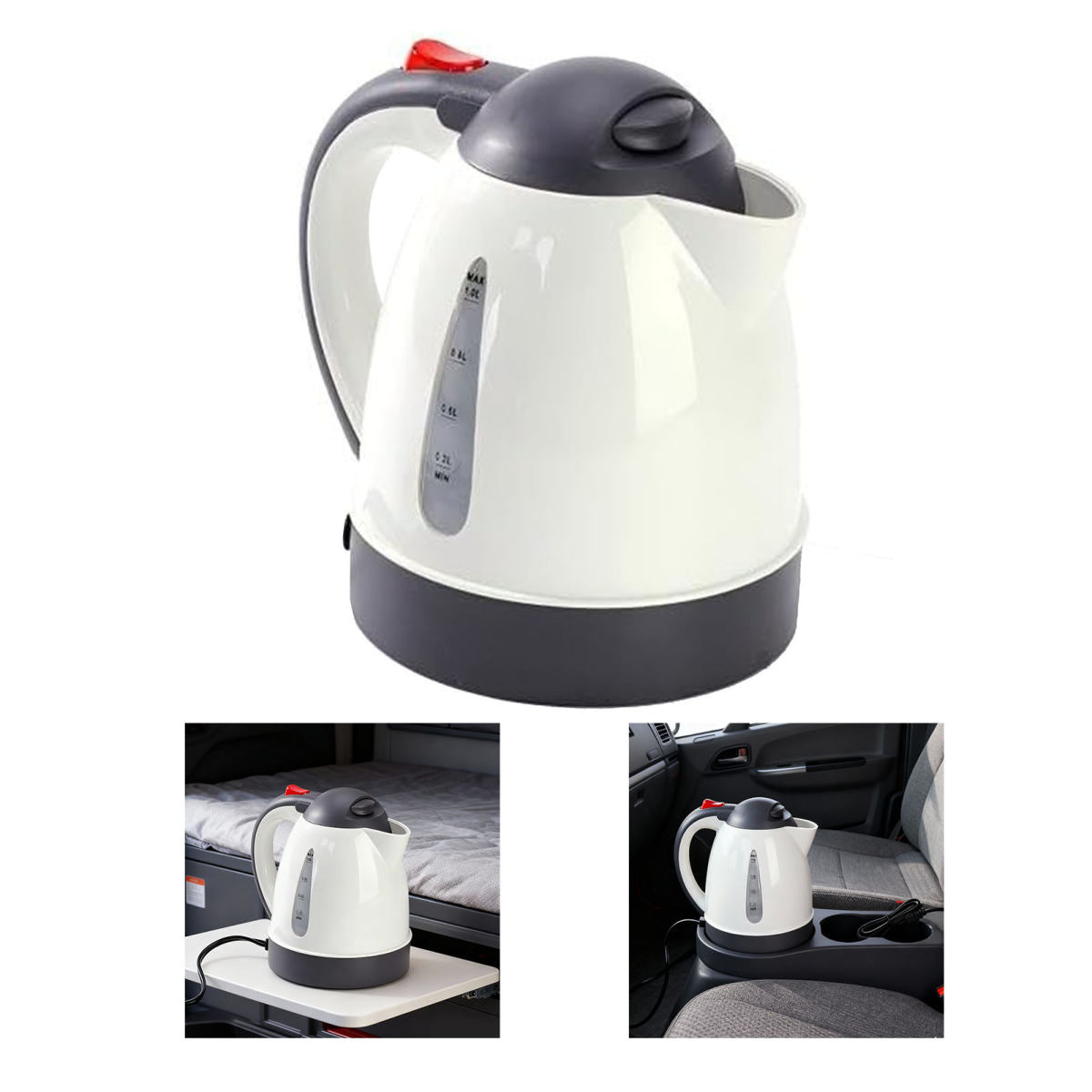 250W Portable Car Electric Kettle Truck Heated Water Tea Coffee Kettle Auto Shut Off For Road Trip 1000ml Beige