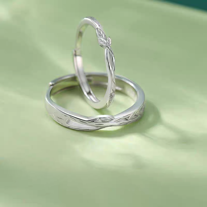 1 Pair 999 Sterling Silver Entwined Branch Couple Rings, Romantic Adjustable Promise Rings, Ideal Valentine's Day Gift For Lovers