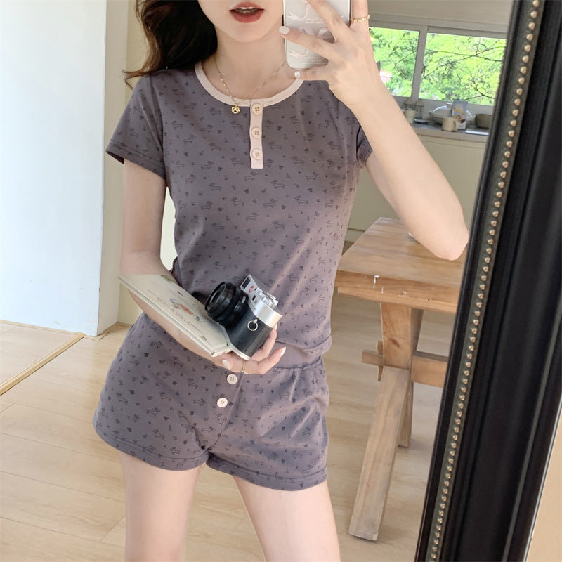 Korean Sweet Princess Pajamas Women Summer Sexy Short Sleeve Set