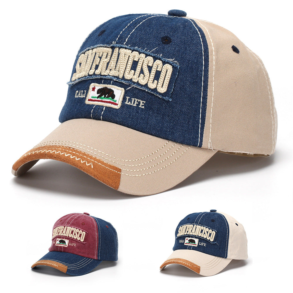 New Men's And Women's Water-washed Embroidered Letter Distressed Retro Fashion Baseball Cap For Outdoor, Street, Daily Use And Sun Protection