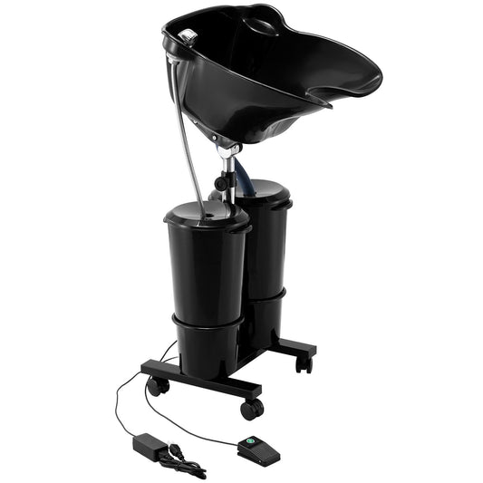 Portable Shampoo Bowl, Shampoo Sink For Washing Hair With Electric Pump, Includes 2 Buckets 2 Showerheads, Drain Hose, Height And Angle Adjustable Portable Wash Bowl For Home Salon Use, Black