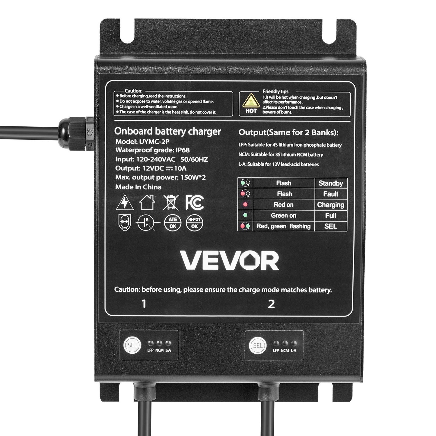 2-Bank 10A 12V Smart Marine Battery Charger Onboard IP68 Waterproof Boat RV