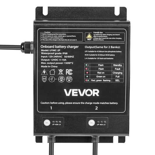 2-Bank 10A 12V Smart Marine Battery Charger Onboard IP68 Waterproof Boat RV