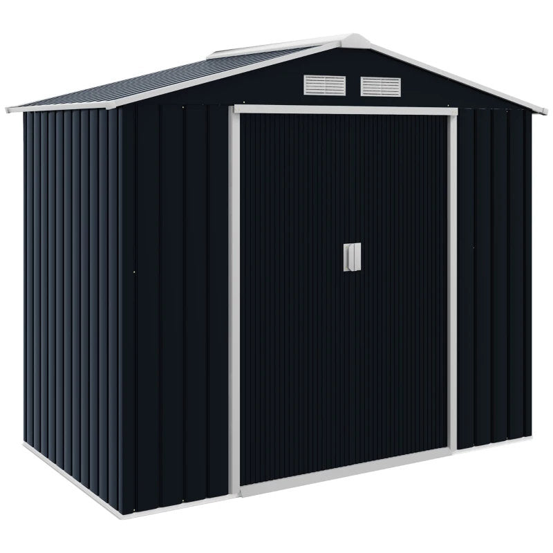 7'x4' Metal Outdoor Shed Organizer & Garden Storage With 4 Vents For Airflow & 2 Easy Sliding Doors - Dark GrayMultiple Packages