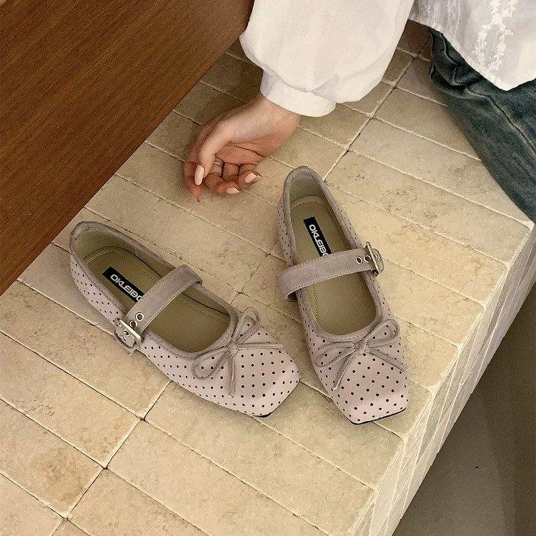 Women French Vintage Polka Dot Ballet Flats, New Spring Shallow Vamp Mary Jane Flat Shoes For Dresses