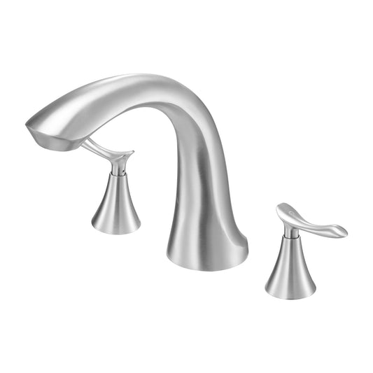 Roman Tub Faucet, 3 Hole Waterfall Bathtub Faucet, Gooseneck Bath Tubs Faucets Set With 2 Handles, Deck Mount Bath Tub Faucets Set For Pet Washing, Adult Bathing, Brushed Stainless Steel