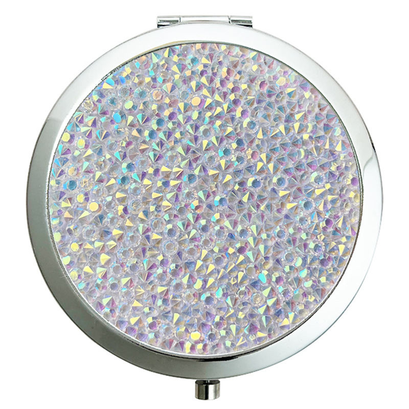 Crystal Stick-on Crystals Makeup Round Double-sided Portable Pocket Mirror