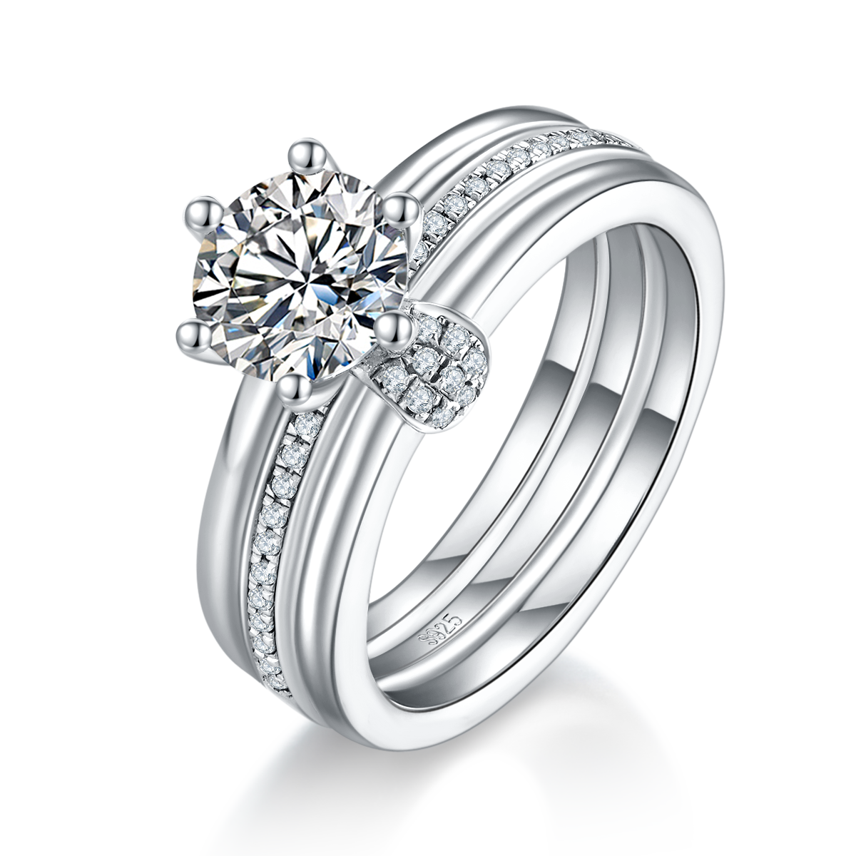 S925 Sterling Silver 1ct D Color VVS1 Moissanite Ring Set 6.5mm Stone Platinum Plated GRA Certified US Size 5-9 Gift Box