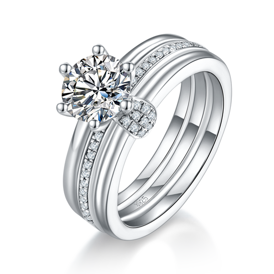 S925 Sterling Silver 1ct D Color VVS1 Moissanite Ring Set 6.5mm Stone Platinum Plated GRA Certified US Size 5-9 Gift Box