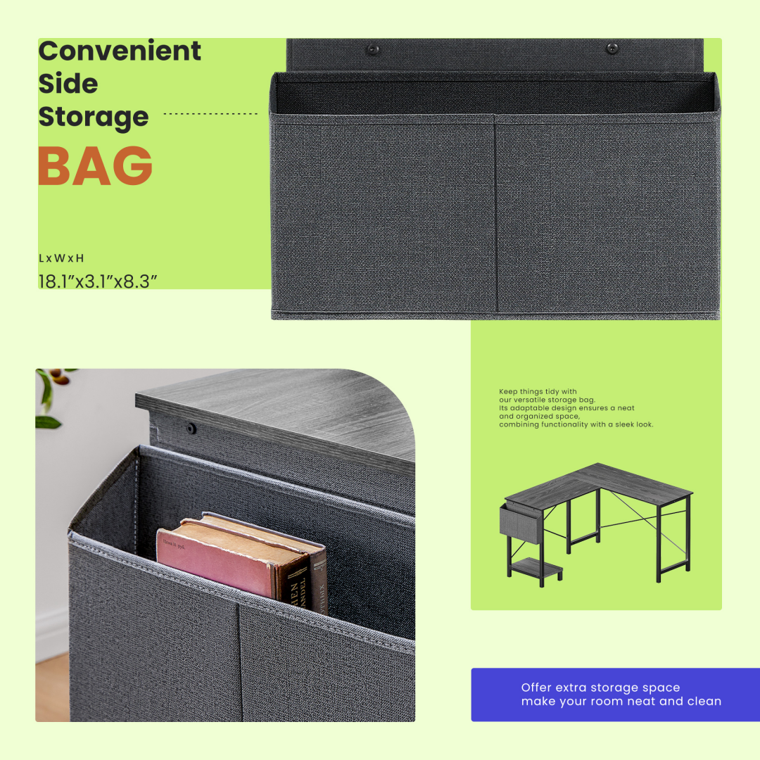 49-Inch L Shaped Desk - Computer Desk Corner Desks Gaming Desk PC Table, With CPU Stand Side Bag For Home Office Dorm Sturdy Writing Workstation