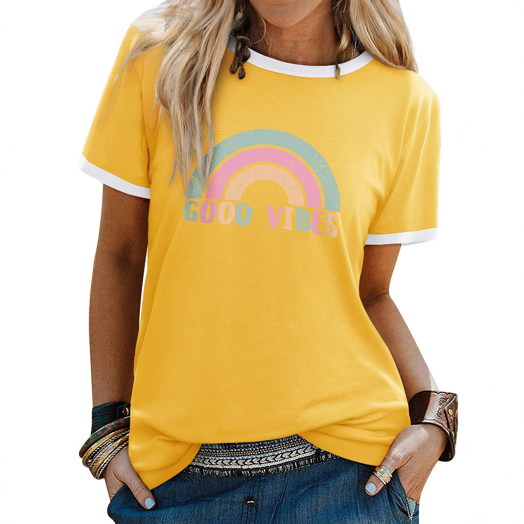 Womens Minimalist Printed Fashion Casual Short-sleeve
