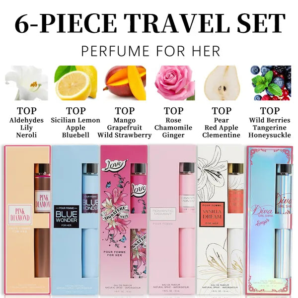 6pcs Travel Set, Women'S Eau De Parfuma Spray, Long Lasting Fragrance, 6 Different Flavor, Perfect For Holiday Gifts, Dating, Daily Life, Parties, 1.18 Fl Oz Bottle