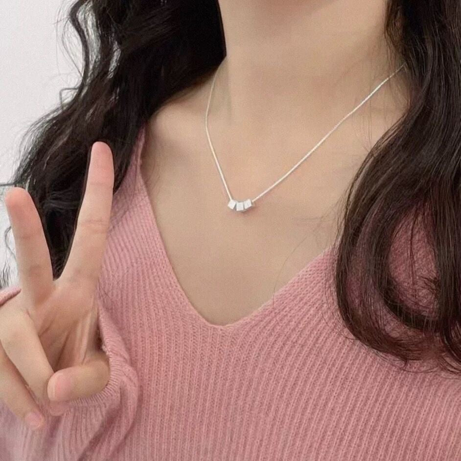 1pcs 999 Sterling Silver Cube Pendant Necklace, Minimalist Chic Style, For Daily Wear & Office Casual Outfits