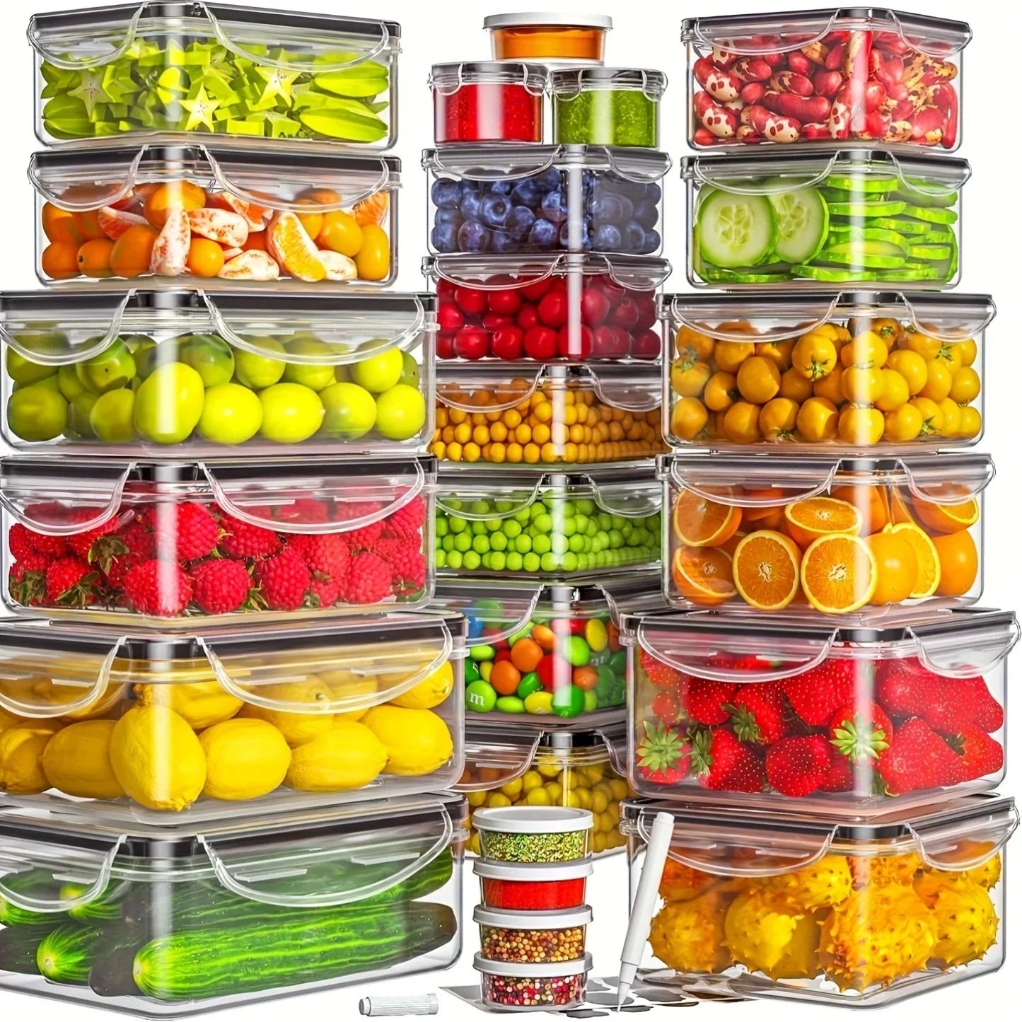 48Pcs BPA-Free Food Storage Set - 24 Airtight Containers & Lids With Labels For Pantry, Travel, Kitchen Organization