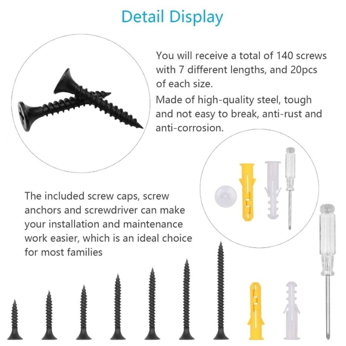 Self-Tapping Screw Set, 200-Piece Wood Screw Set With Storage Box And Phillips Screwdriver, For Furniture Repair And DIY Projects—Industrial Hardware