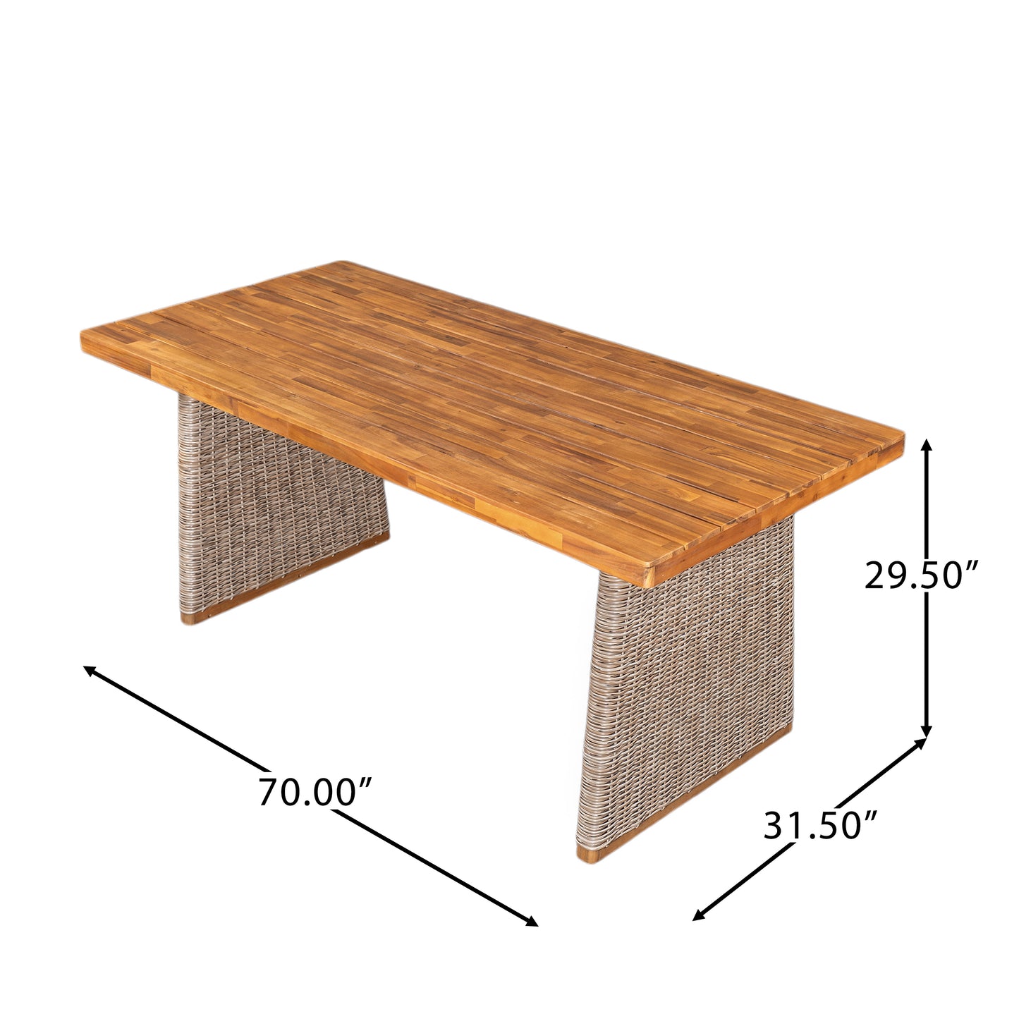Outdoor Acacia Wood Dining Table,Teak Finish  Brown Wicker