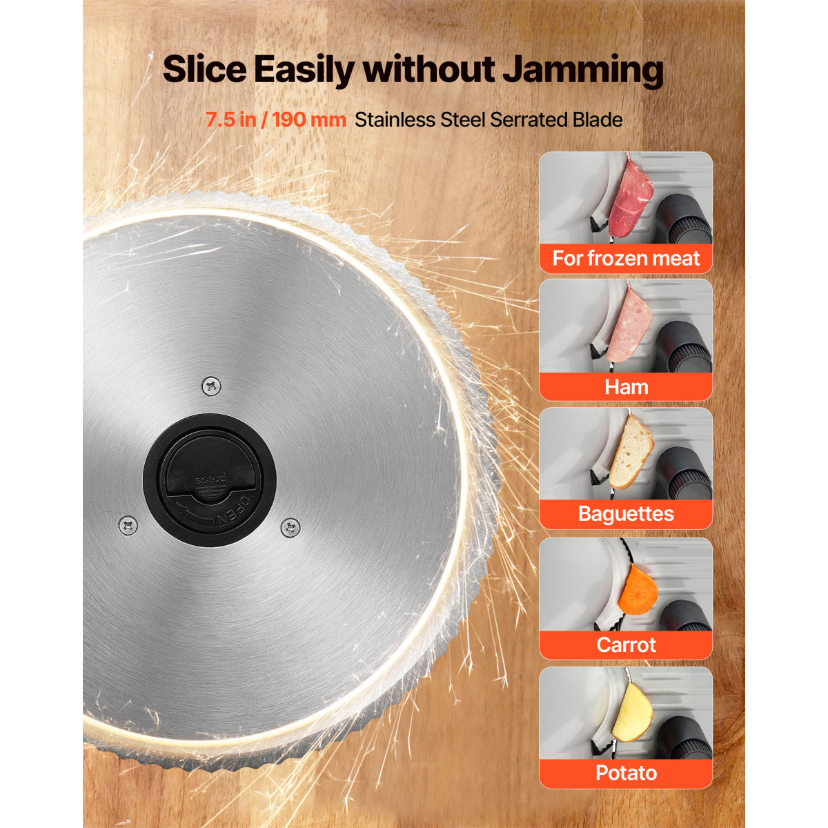Meat Slicer, 7.5 Electric Deli Slicer With SUS420 Blade & 0-0.6 Adjustable Thickness, 200W Home Food-Slicer For F Rozen Meat, Ham, Baguett, Steak, UL Approved