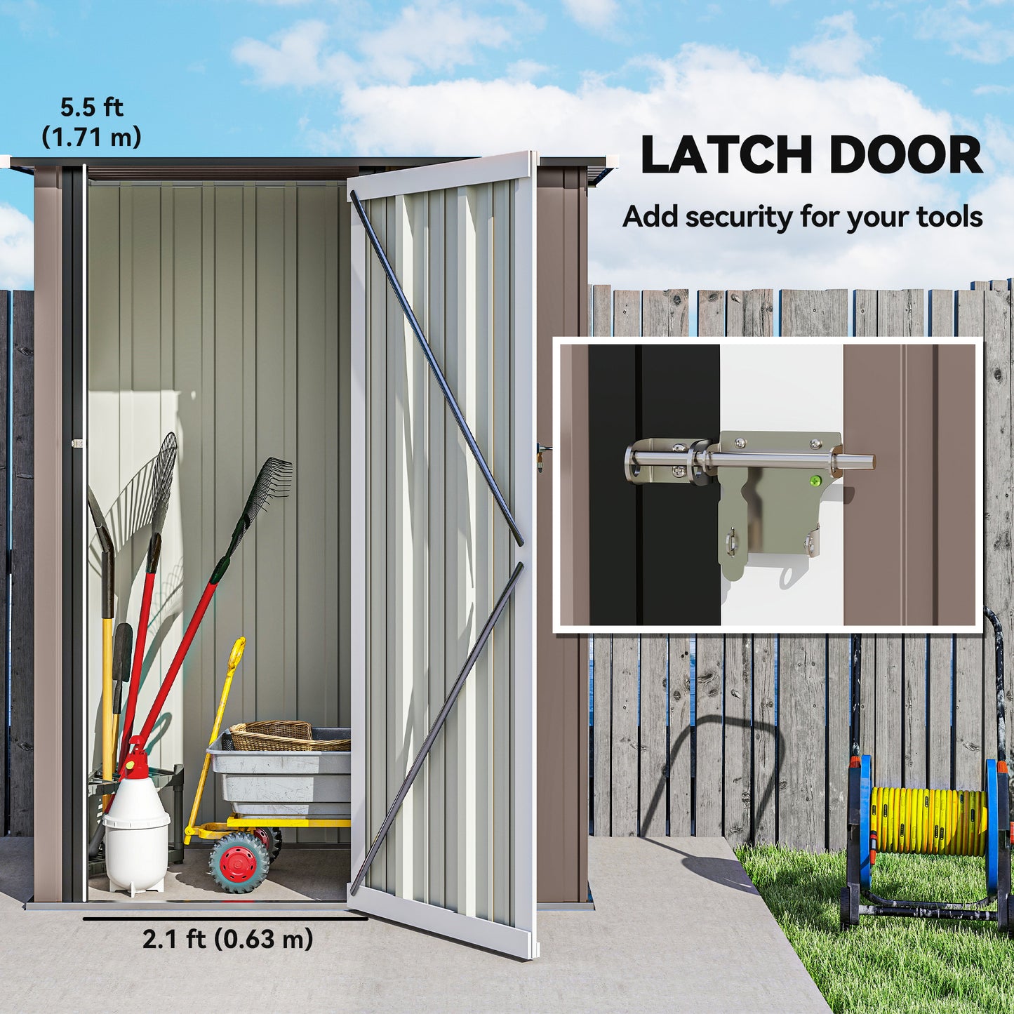 5ft X 3ft Garden Storage Shed, Outdoor Metal Shed With Sloped Roof, Lockable Door For Tools, Equipment, Brown