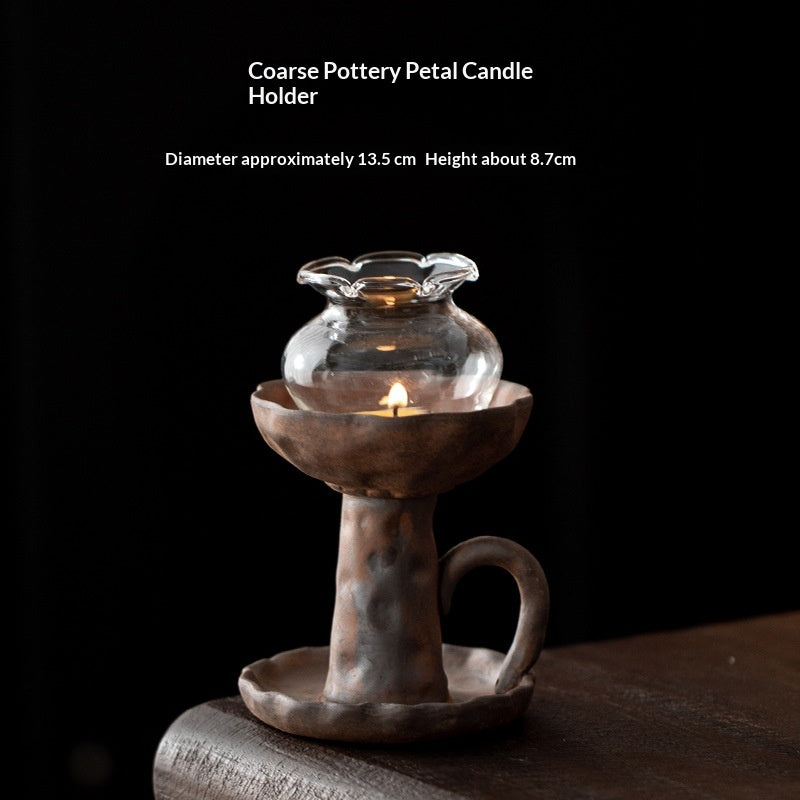 Rustic Retro Round Ceramic Candle Holder Ambiance Decor Piece
