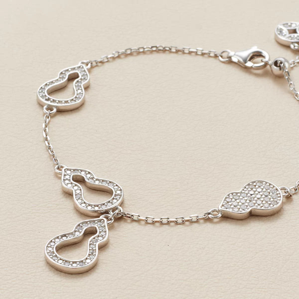 1pc 999 Sterling Silver Diamond Gourd Charm Bracelet, Chinese Style, Perfect For Daily Wear And Valentine's Gift