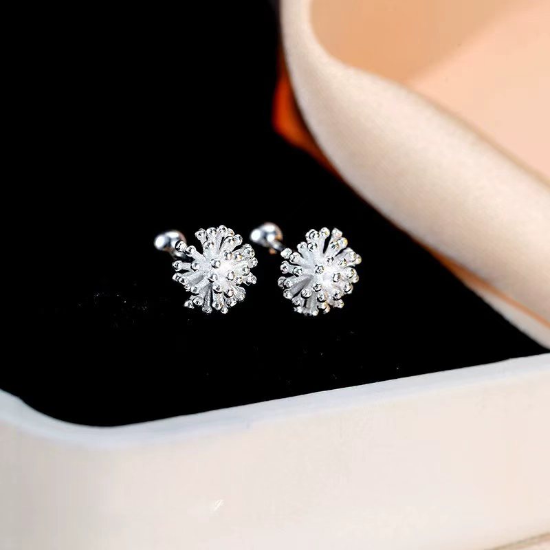 1 Pair 999 Sterling Silver Dandelion Screw Back Stud Earrings, Delicate Minimalist Style, Perfect For Daily Wear & Valentine's Gifts