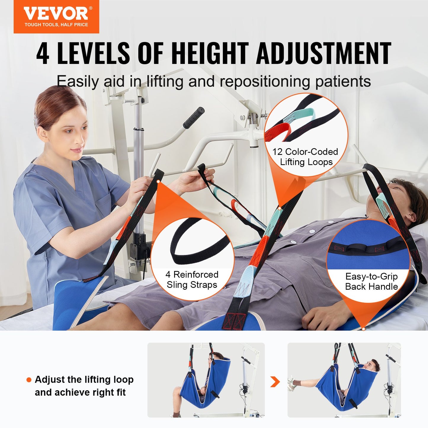 Universal Full Body Patient Lift Sling - Medium, Patient Lift Medical Sling For Easy Transfer And Bathing, Polyester Patient Aid Transfer Sling For Elderly, Disabled, Bedridden, 600LBS Capacity