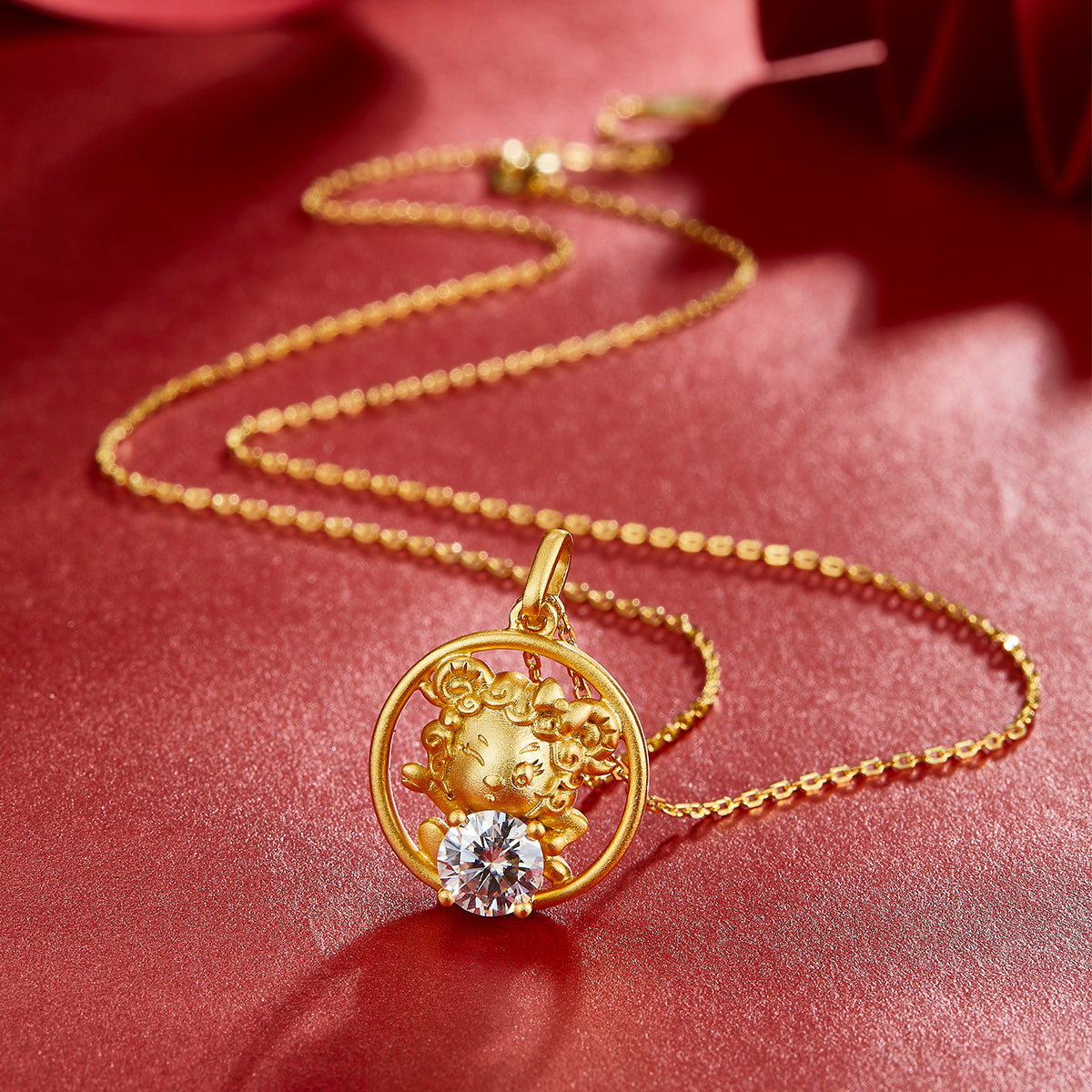 S925 Sterling Silver Gold Plated 1ct D Color VVS1 Moissanite Chinese Zodiac Goat Necklace 4.5g Benmingnian Gift GRA Certified Gift Box