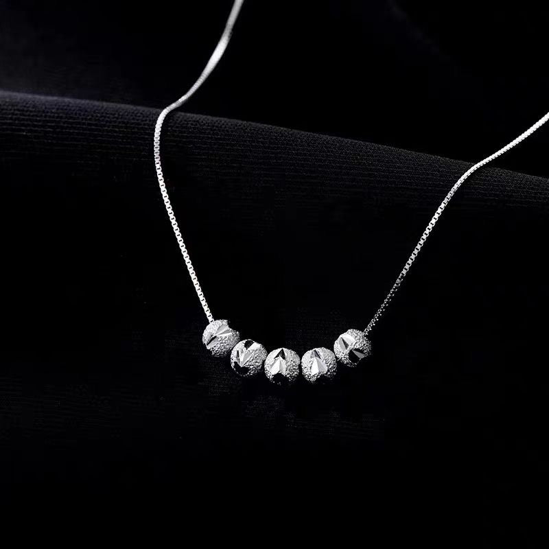 1pcs 999 Sterling Silver Faceted Frosted Bead Necklace, Elegant Dainty Style, Ideal For Birthday & Holiday Gifts