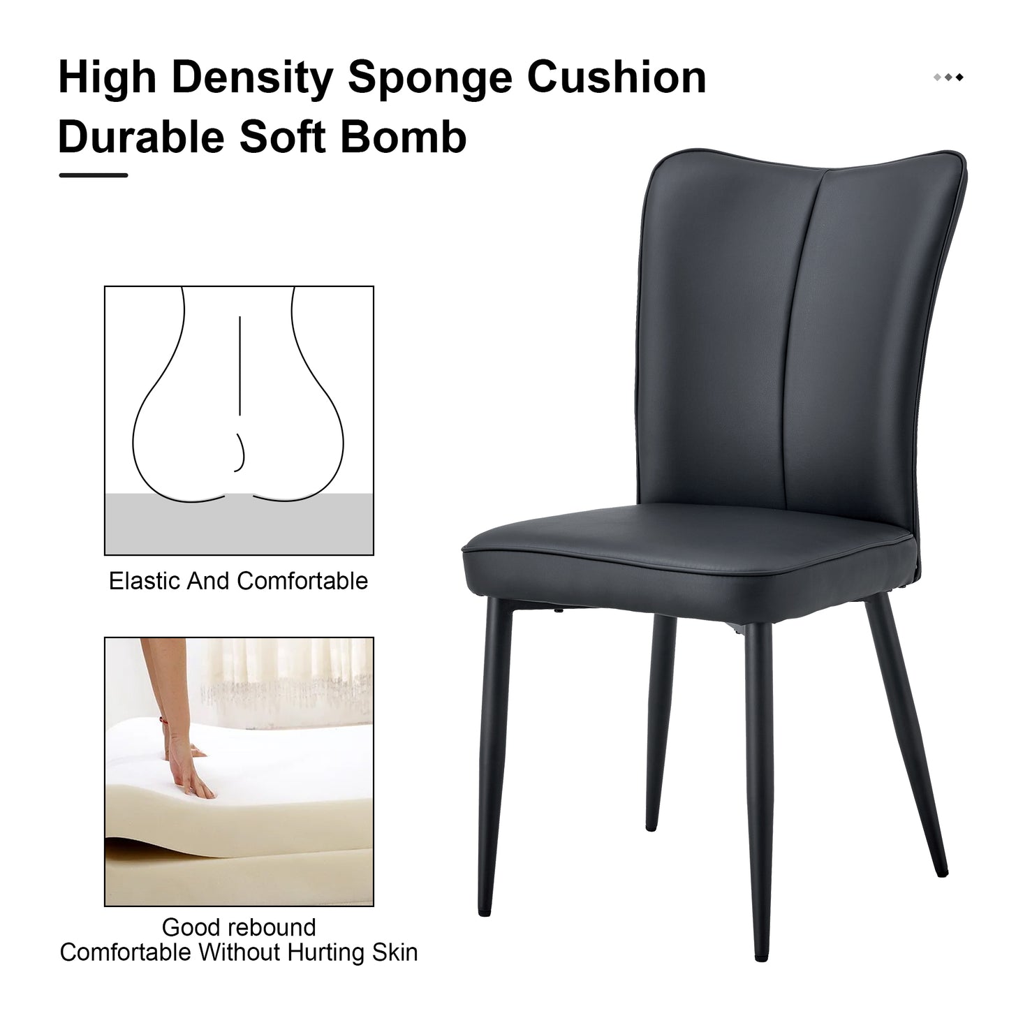 Modern Black PU Chair Set - Six Pieces, The Backrest Has A Vertical And Smooth Line Design.Suitable For Placement In Kitchen, Living Rooms, And Other Venues.